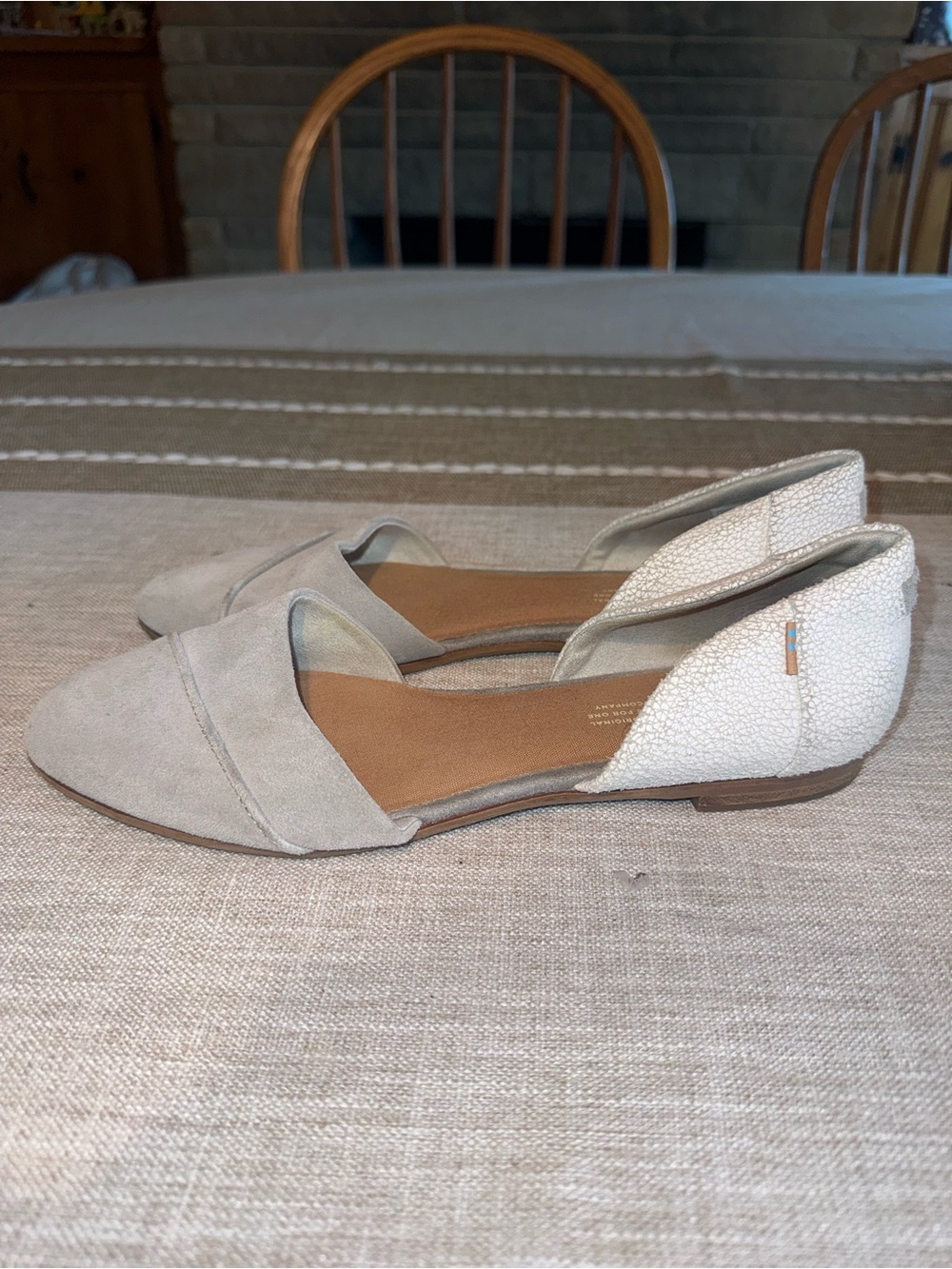 Toms D'Orsay Flat in Light Beige and Off-White